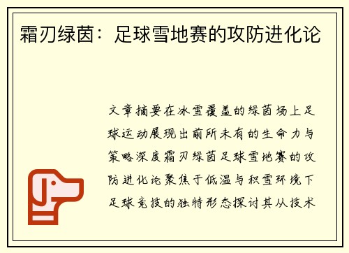 霜刃绿茵：足球雪地赛的攻防进化论